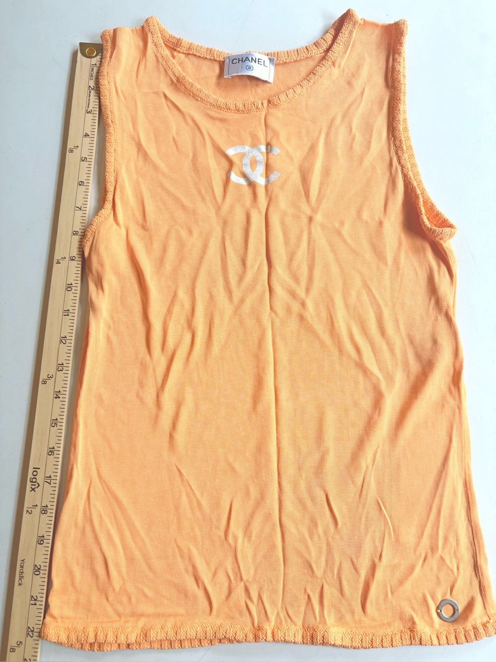CHANEL Peach Sleeveless Logo Tank